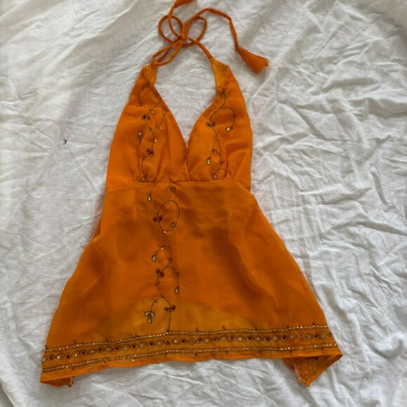orange indian halter top with sequins - Picture 3 of 3